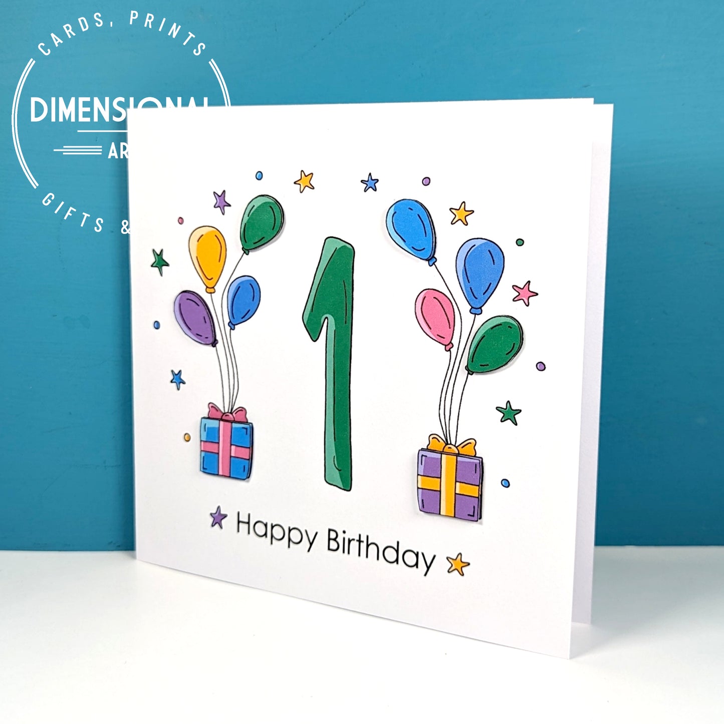 1st balloons and presents Birthday Card