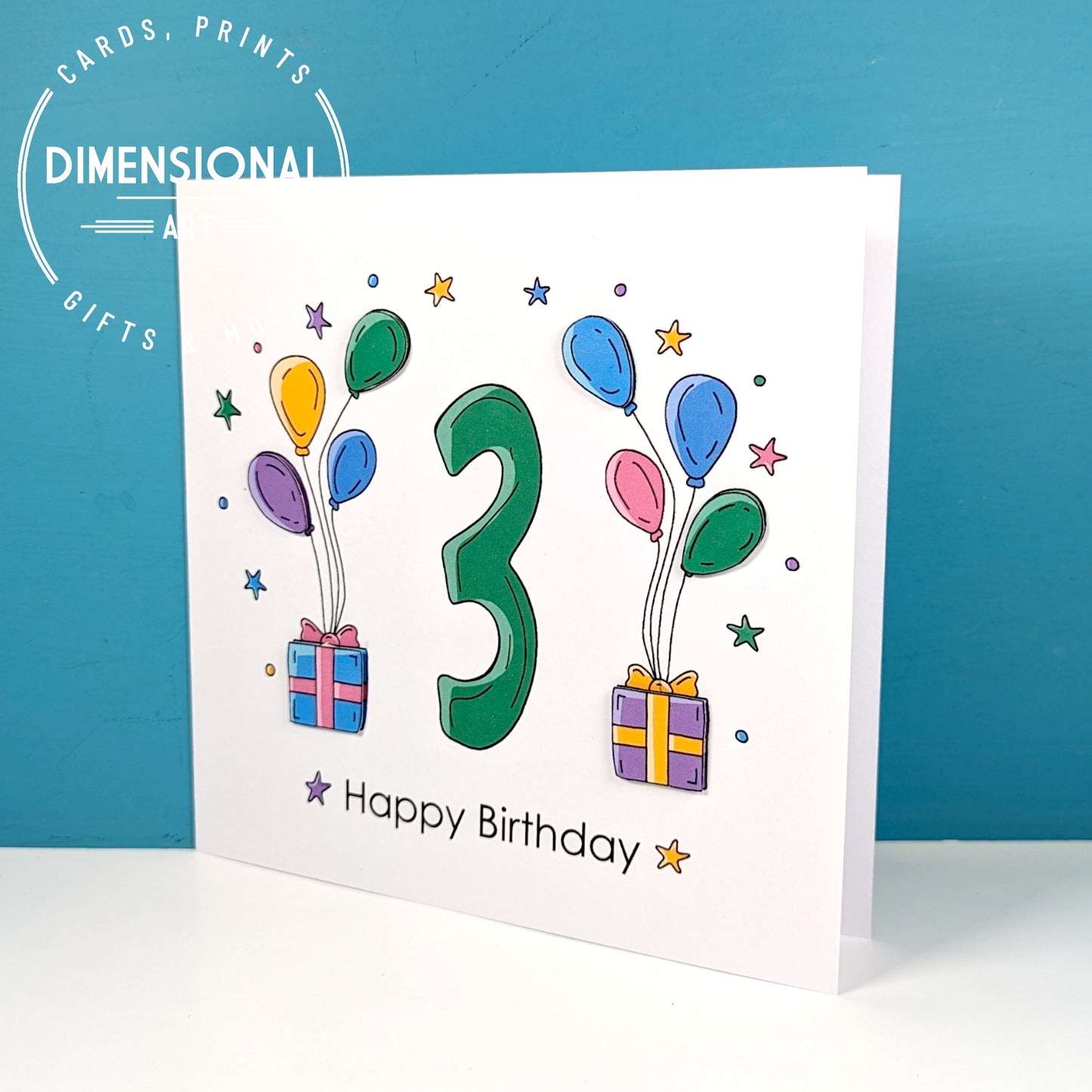 3rd balloons and presents Birthday Card