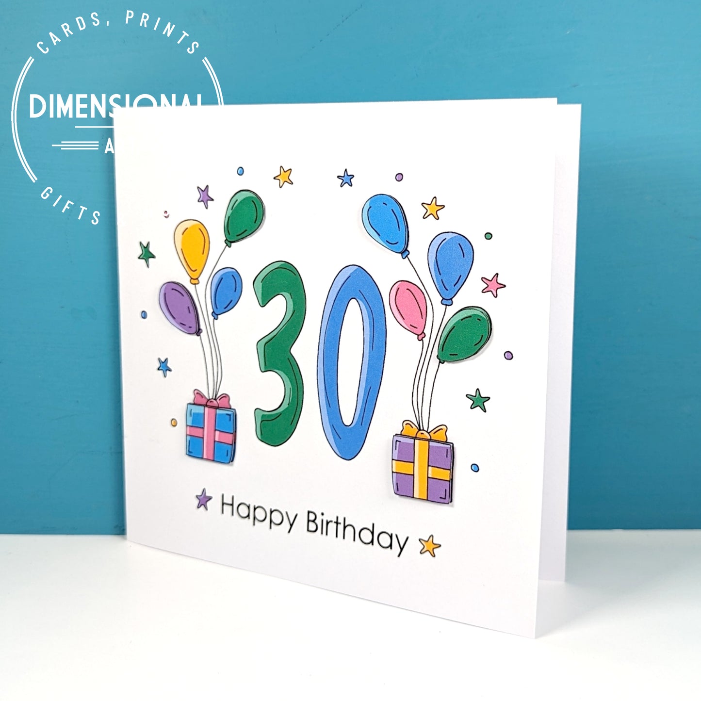 30th balloons and presents Birthday Card