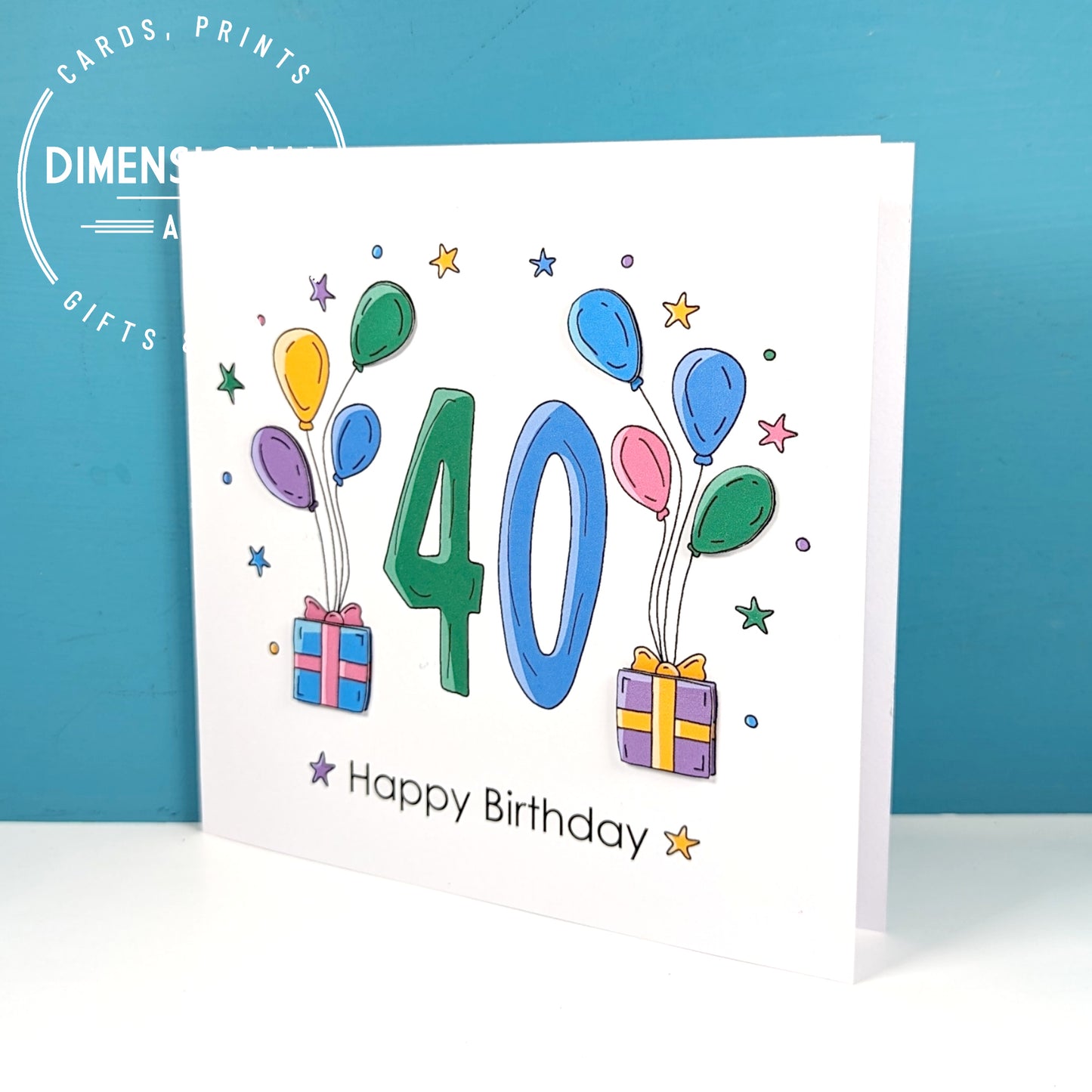 40th balloons and presents Birthday Card