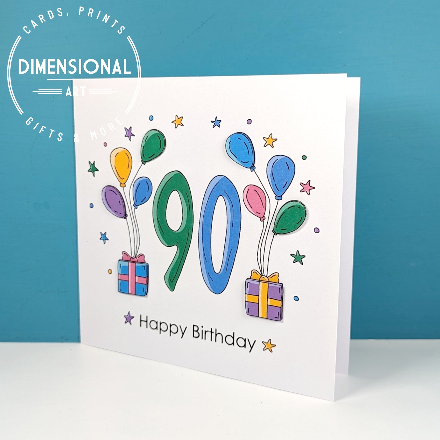 90th balloons and presents Birthday Card