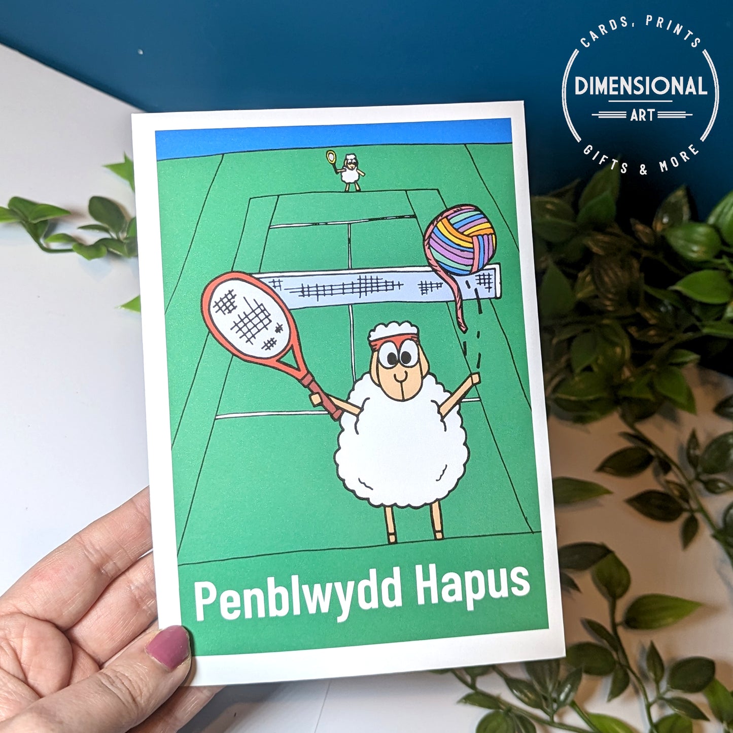 Penblwydd Hapus (Tennis) Sheep (Birthday) Card WELSH