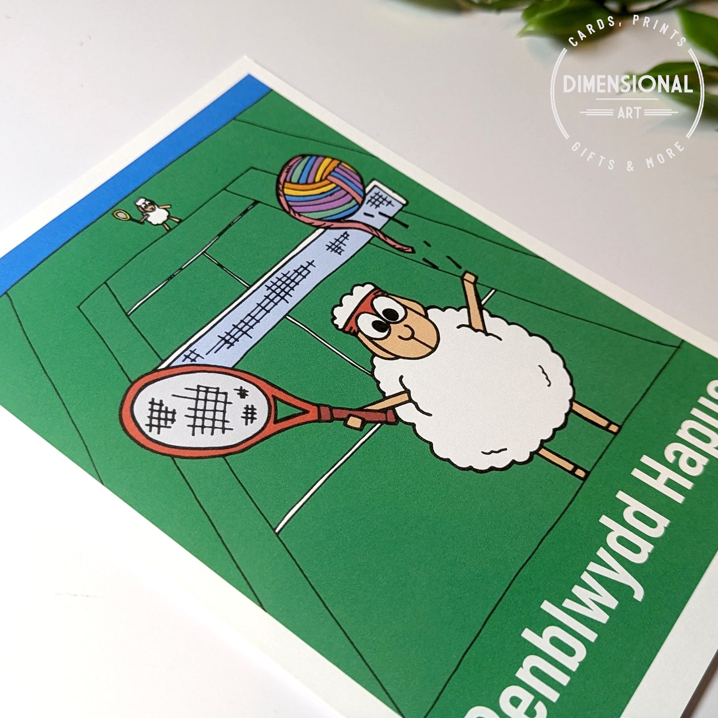 Penblwydd Hapus (Tennis) Sheep (Birthday) Card WELSH