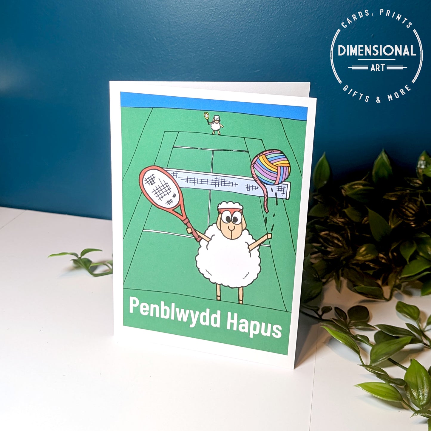 Penblwydd Hapus (Tennis) Sheep (Birthday) Card WELSH