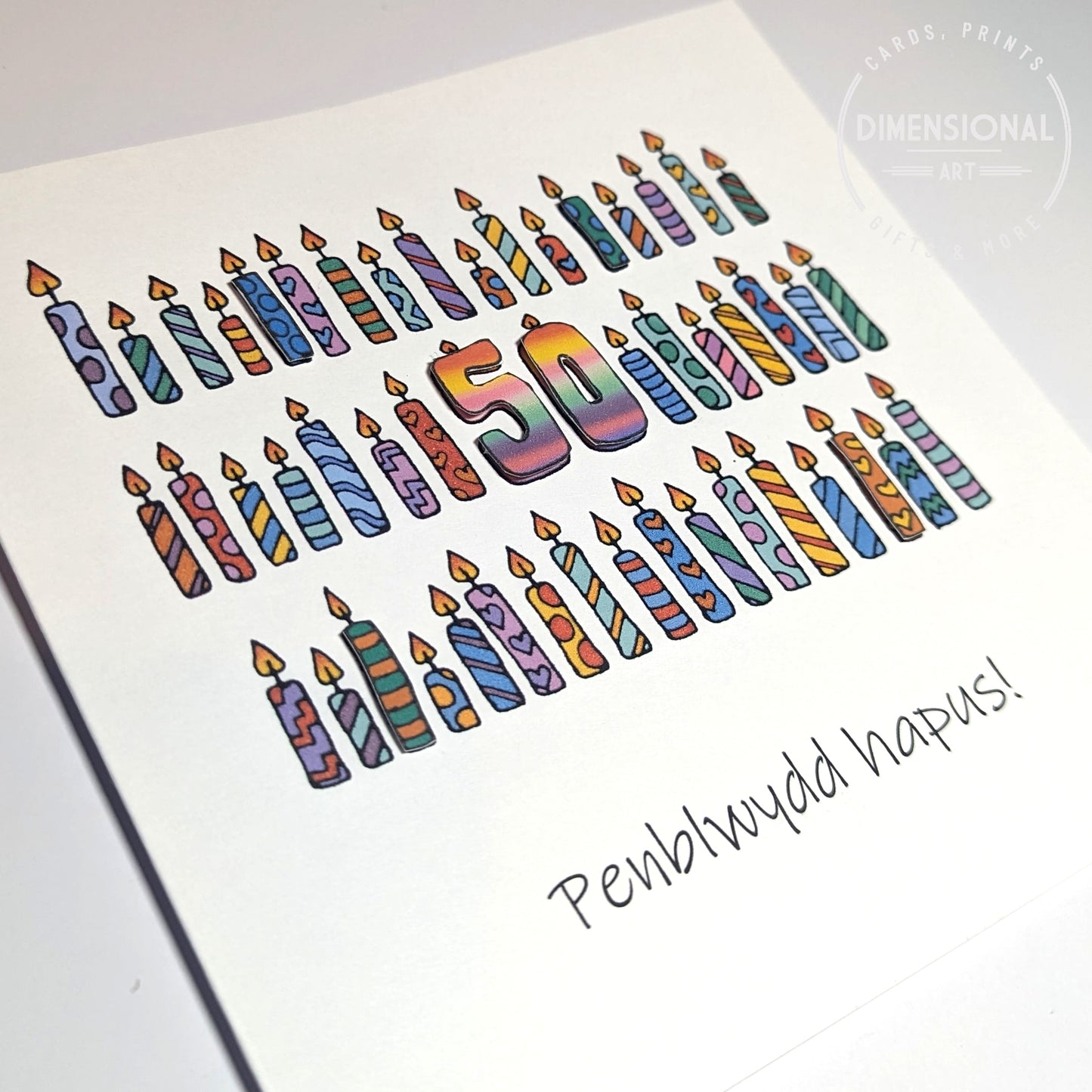 50th Candles Penblwydd Hapus (Birthday) Card 50