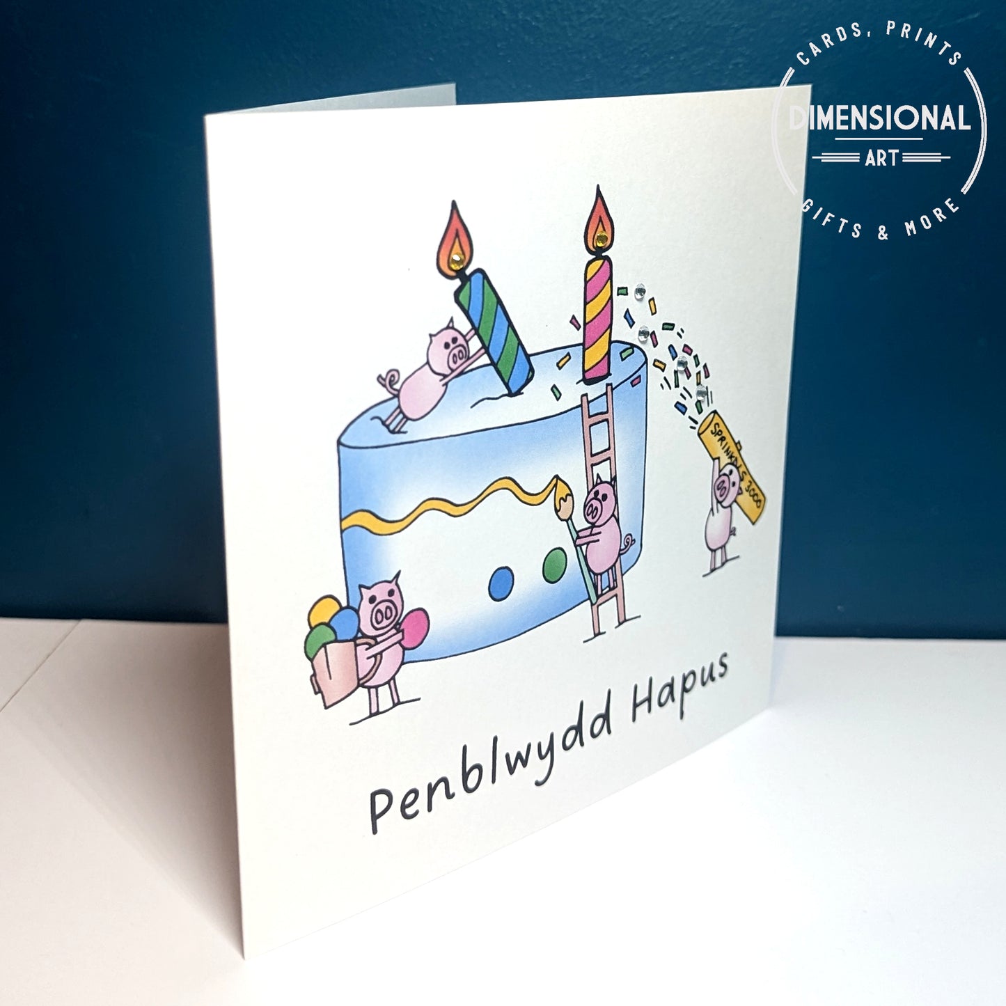 Pigs and Cake Penblwydd Hapus (Birthday) Card - Welsh