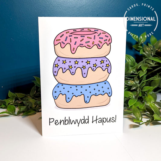 Donuts Penblwydd Hapus (Birthday) Card - Welsh