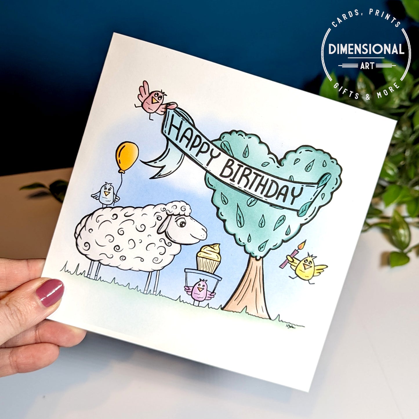 Birds and Sheep Birthday Card