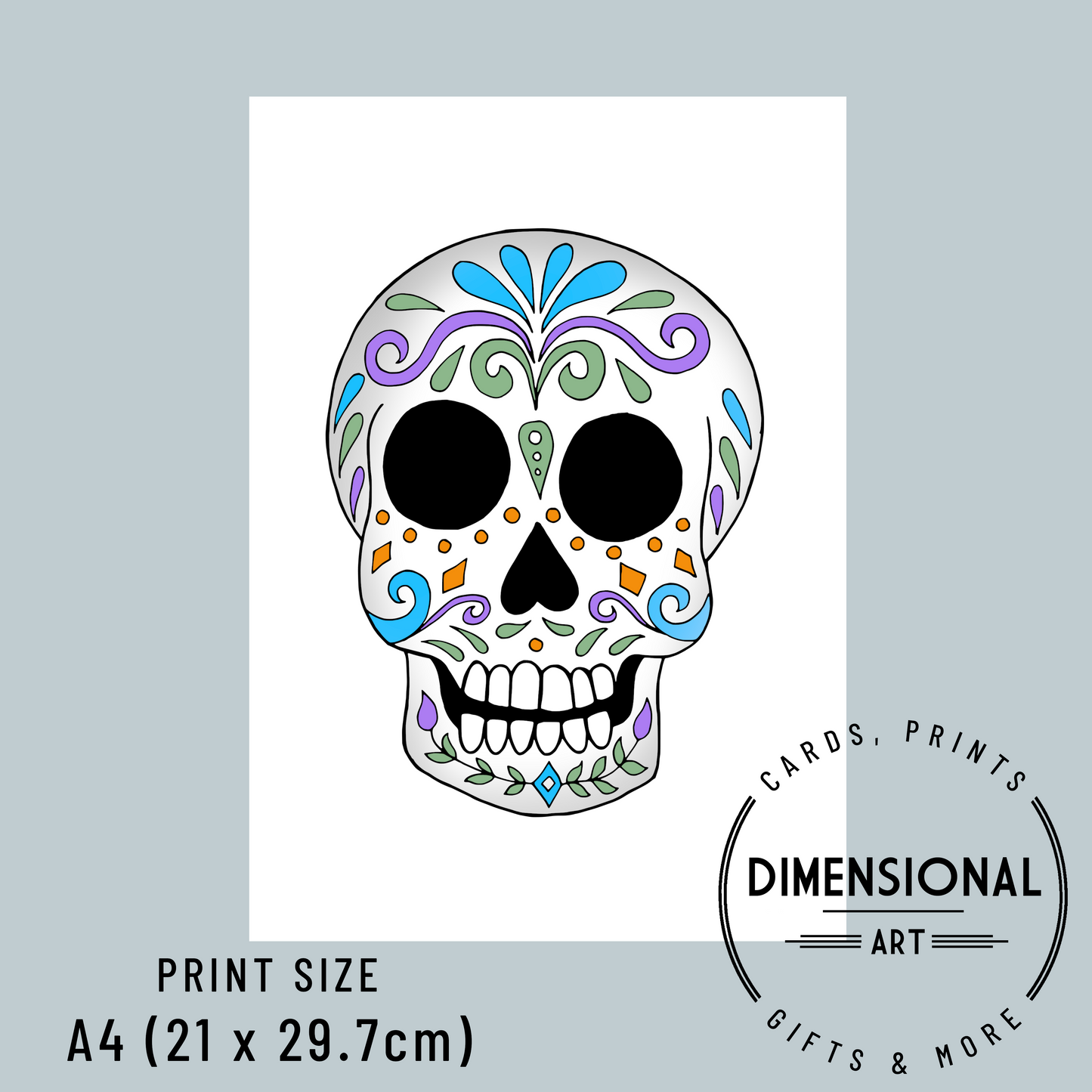 Candy Skull A4 Print - UNFRAMED - Day of the Dead - Halloween