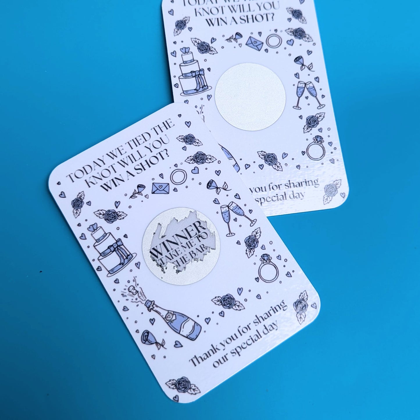 Wedding Day Table Scratch Cards - Drink Game - Blue