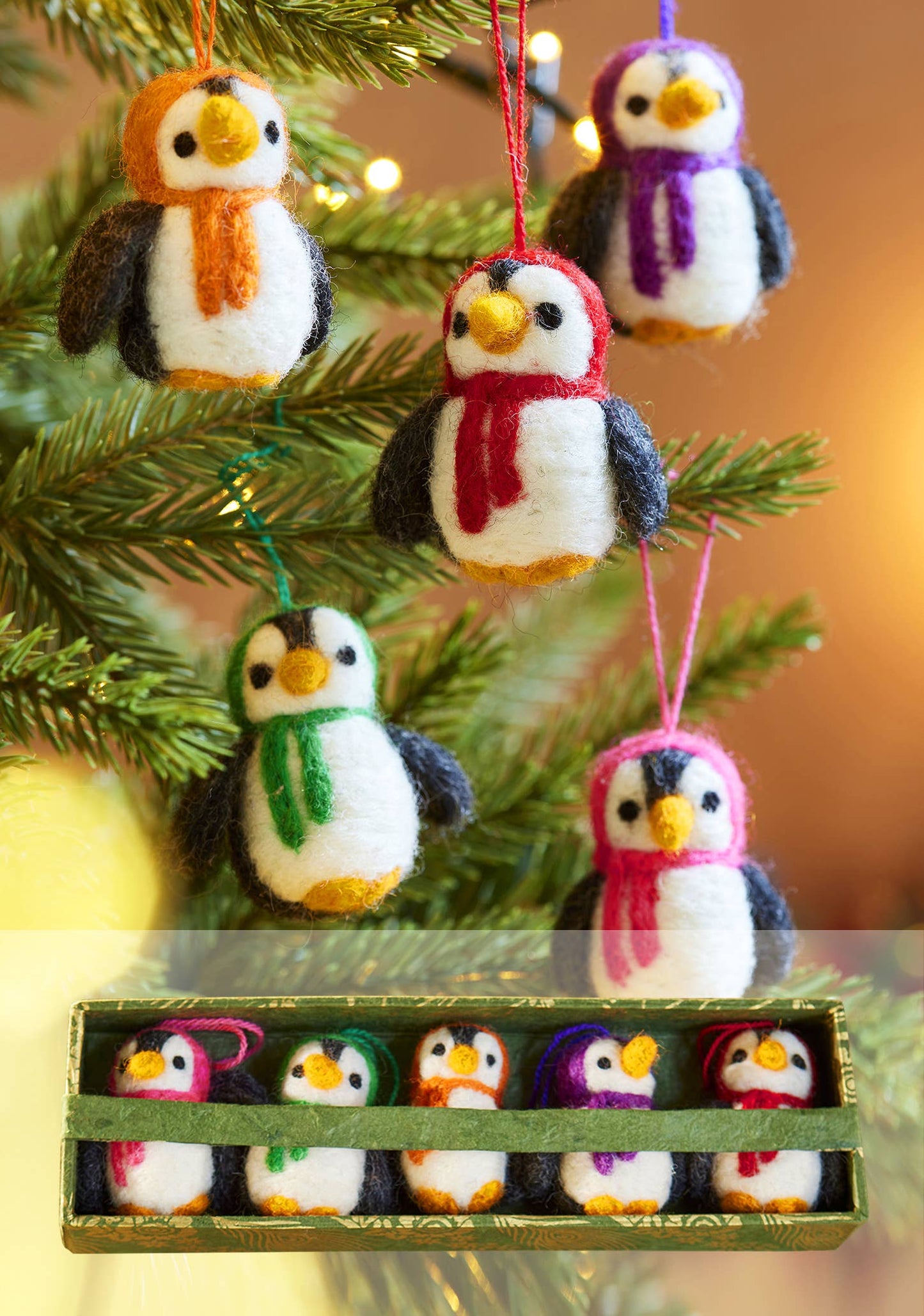 Handmade Set of 5 Hanging Felt Penguin Decorations