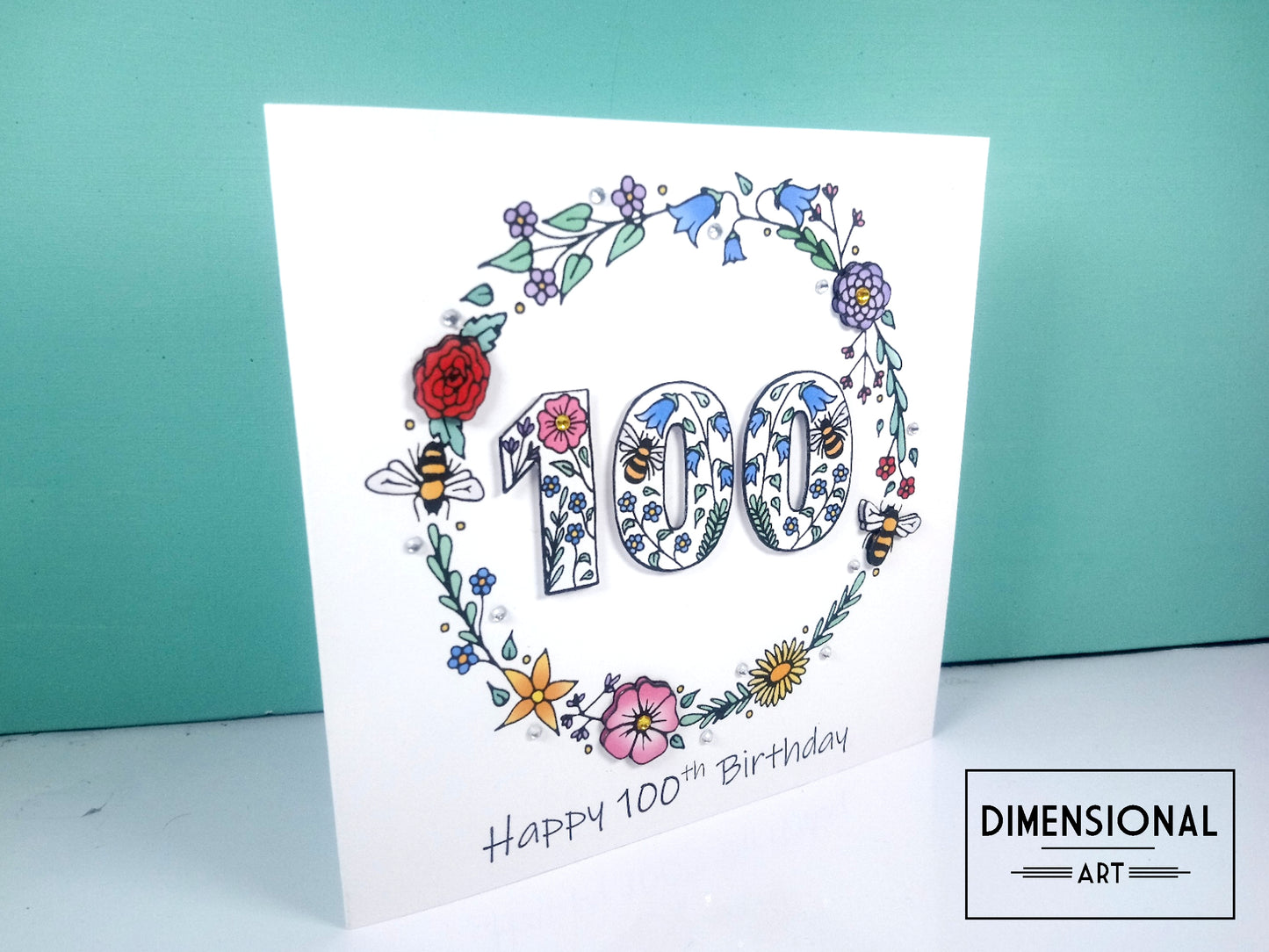 100th Flowers and Bees Birthday Card