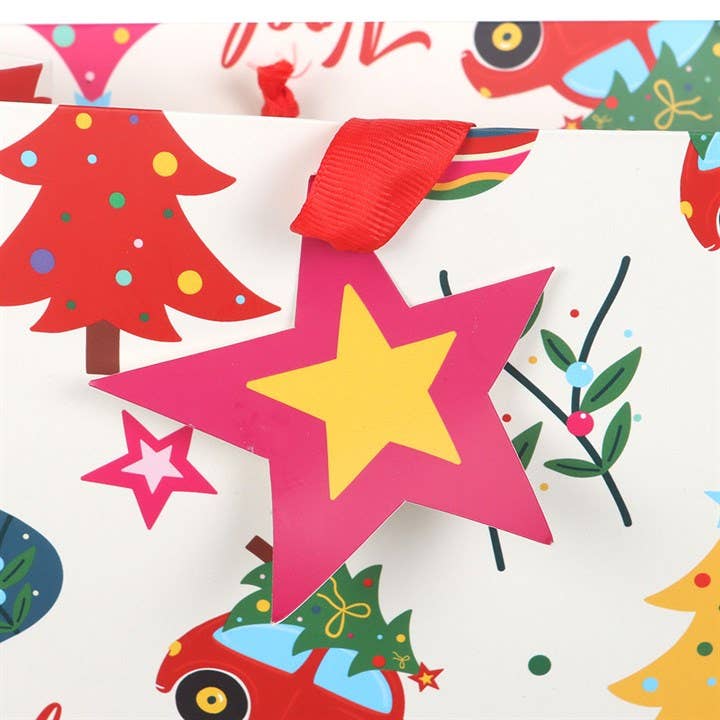23cm Medium Colourful Nostalgic Christmas Print Gift Bag