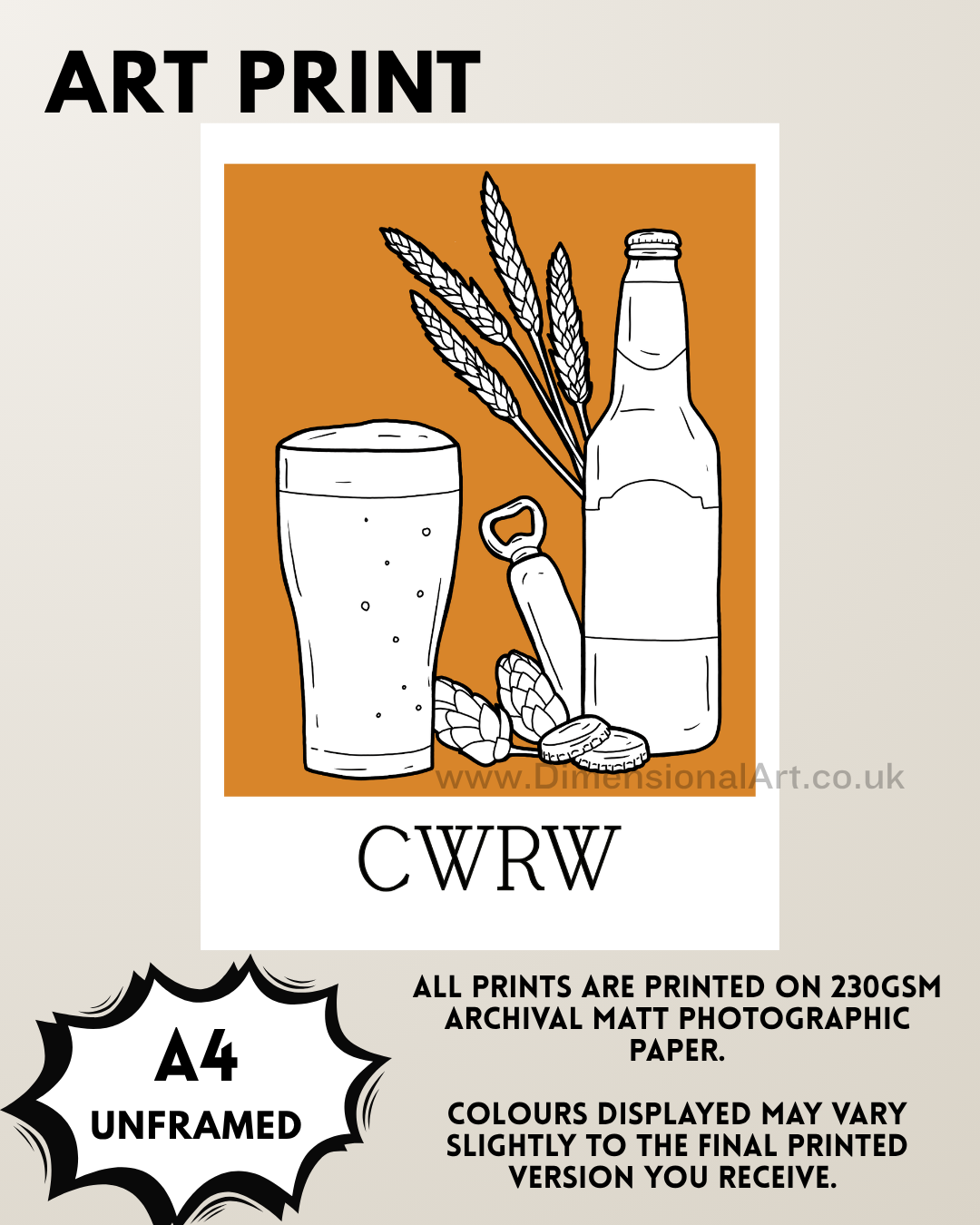 Cwrw A4 Welsh Art Print - Beer