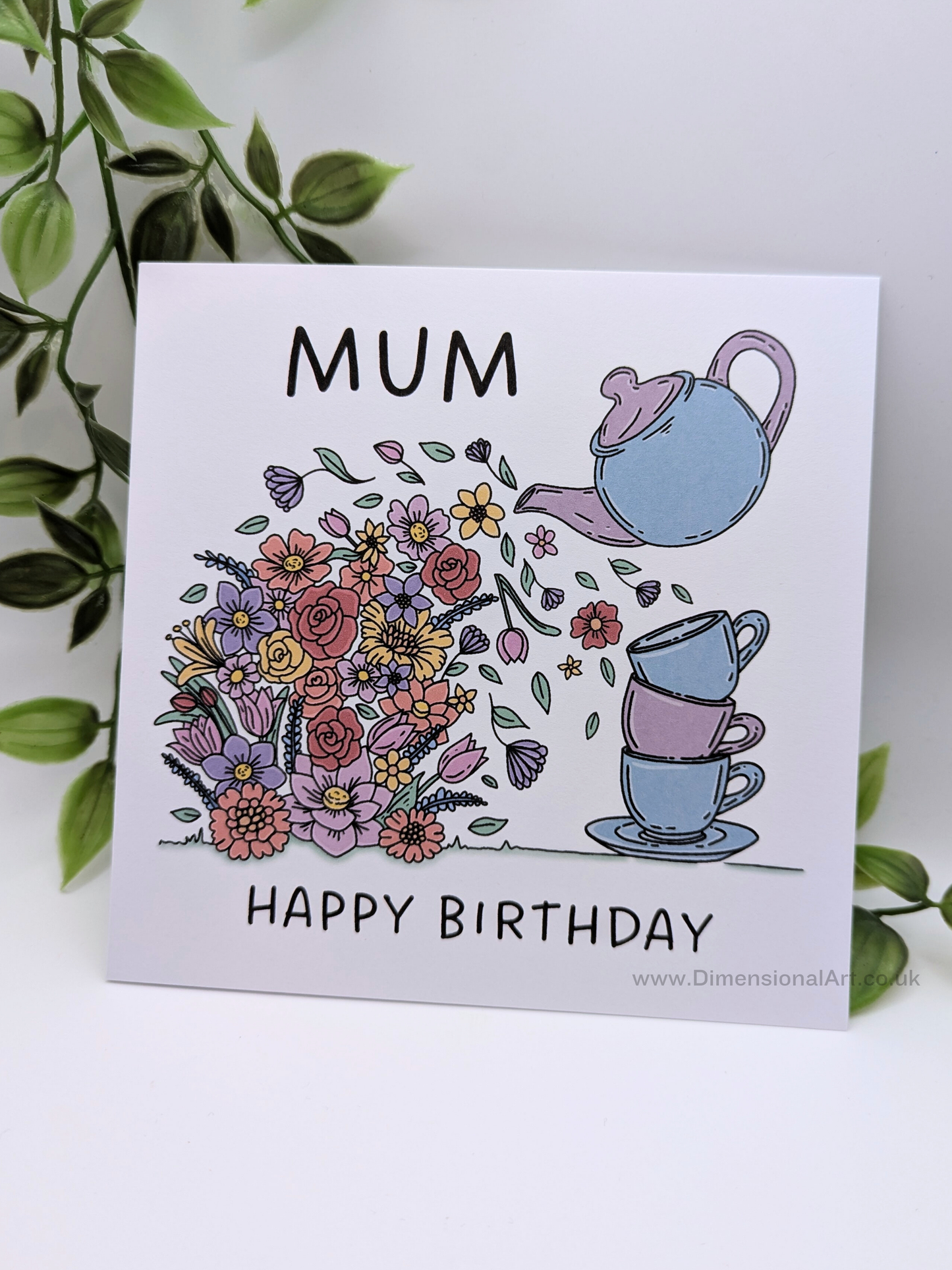 MUM Teapot Flowers Birthday Card
