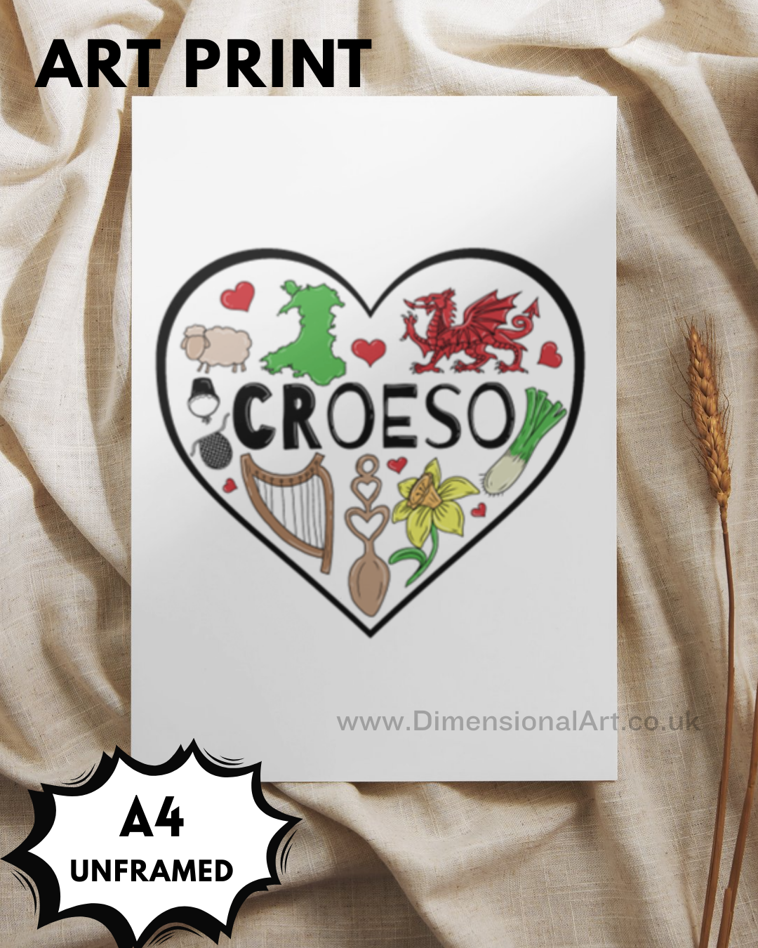 Croeco - Welsh Heart A4 Print