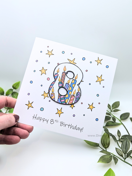 8th Number Candles Birthday Card
