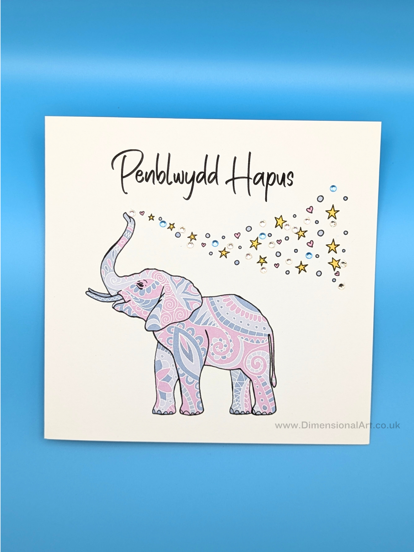 Pink Elephant Penblwydd (Birthday Card)
