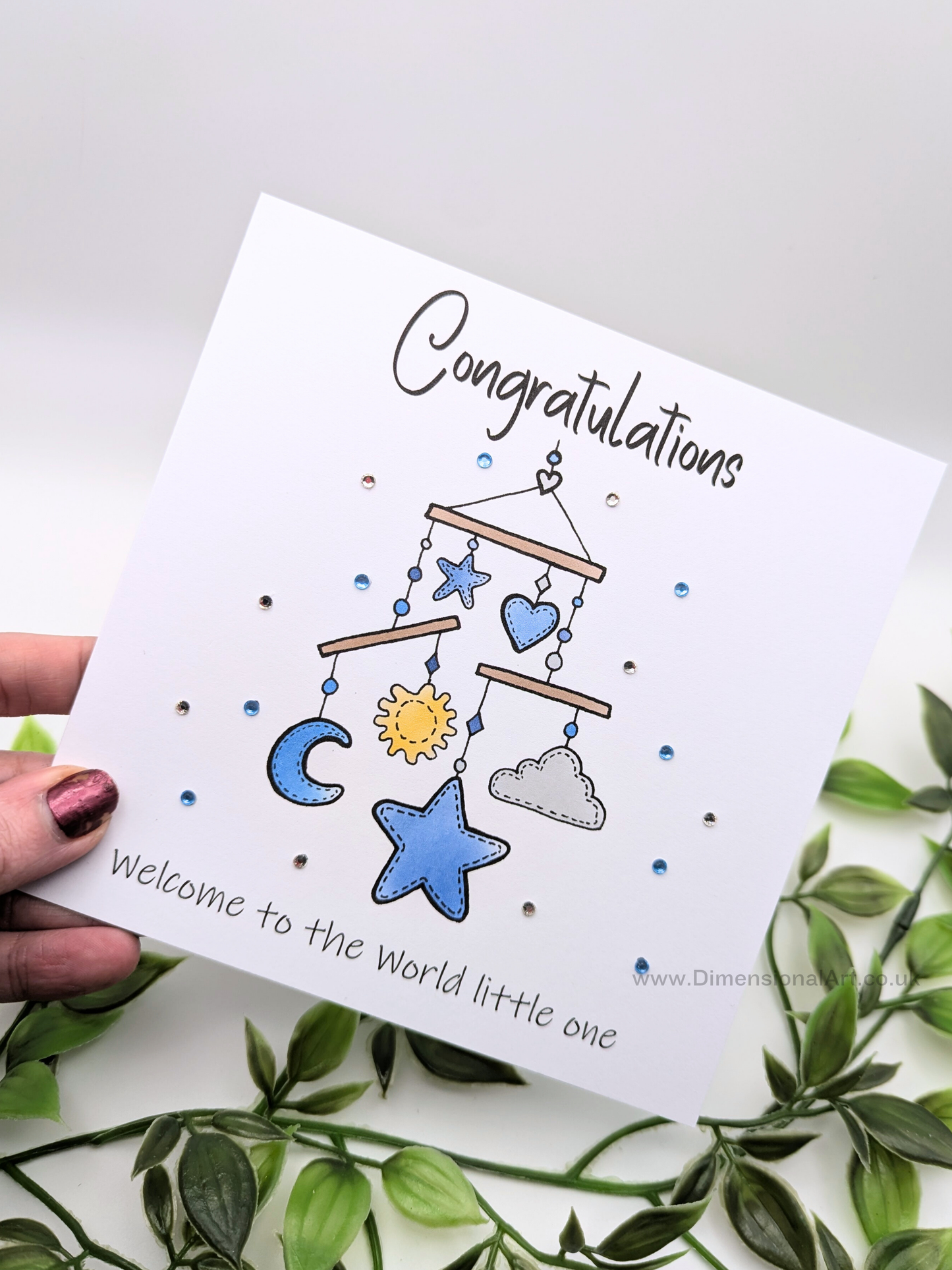 Mobile - BLUE - Congratulate welcome to the world little one - New Baby Card
