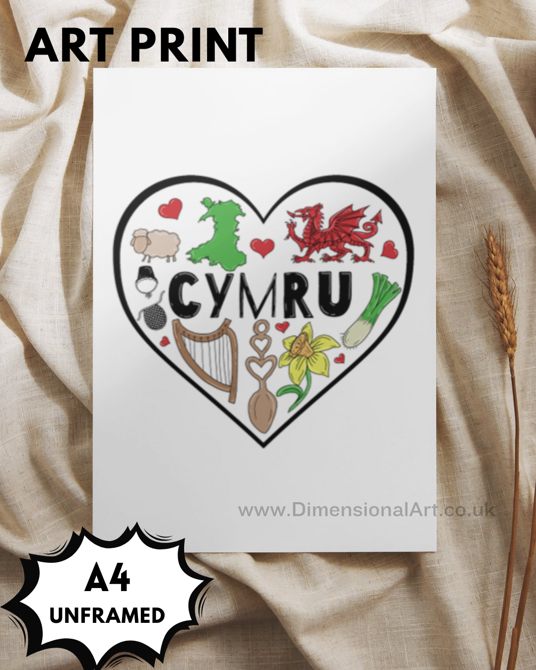 Cymru - Welsh Heart A4 Print