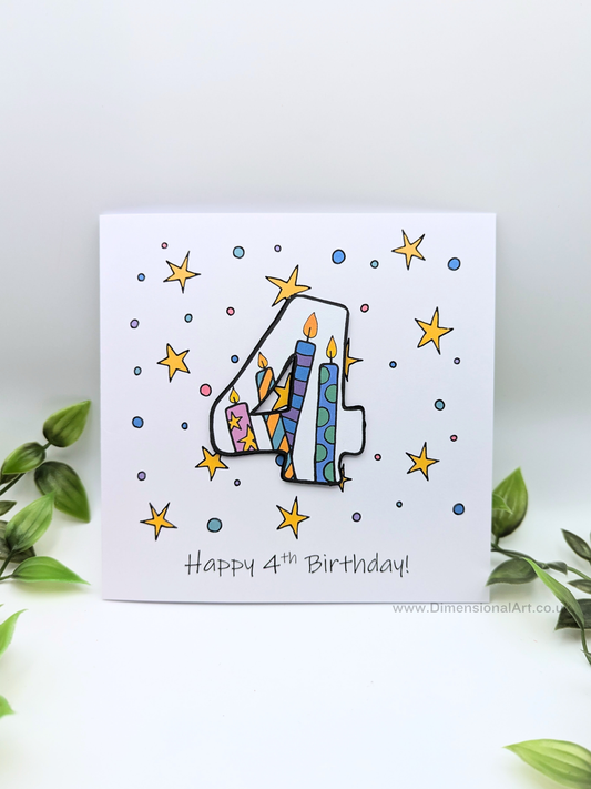 4th Number Candles Birthday Card