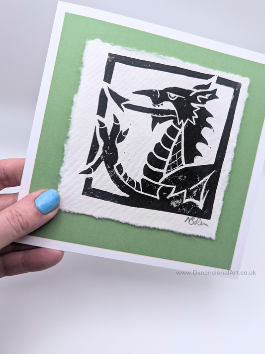 Welsh Dragon - Hand Printed Linocut Cards - Greetings Cards -