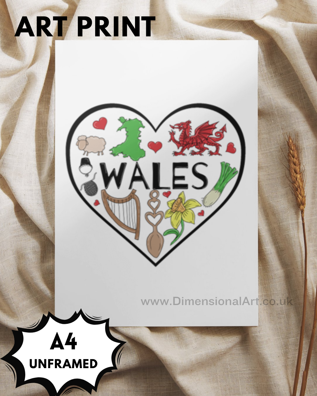 Wales - Welsh Heart A4 Print