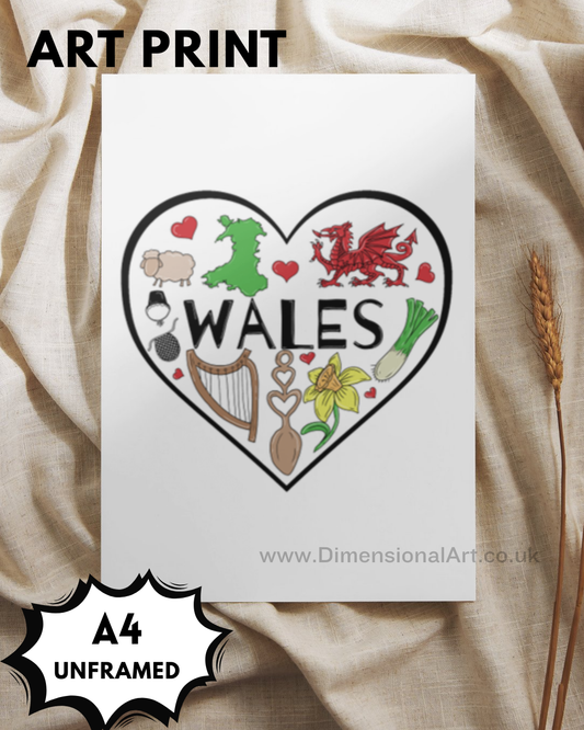 Wales - Welsh Heart A4 Print