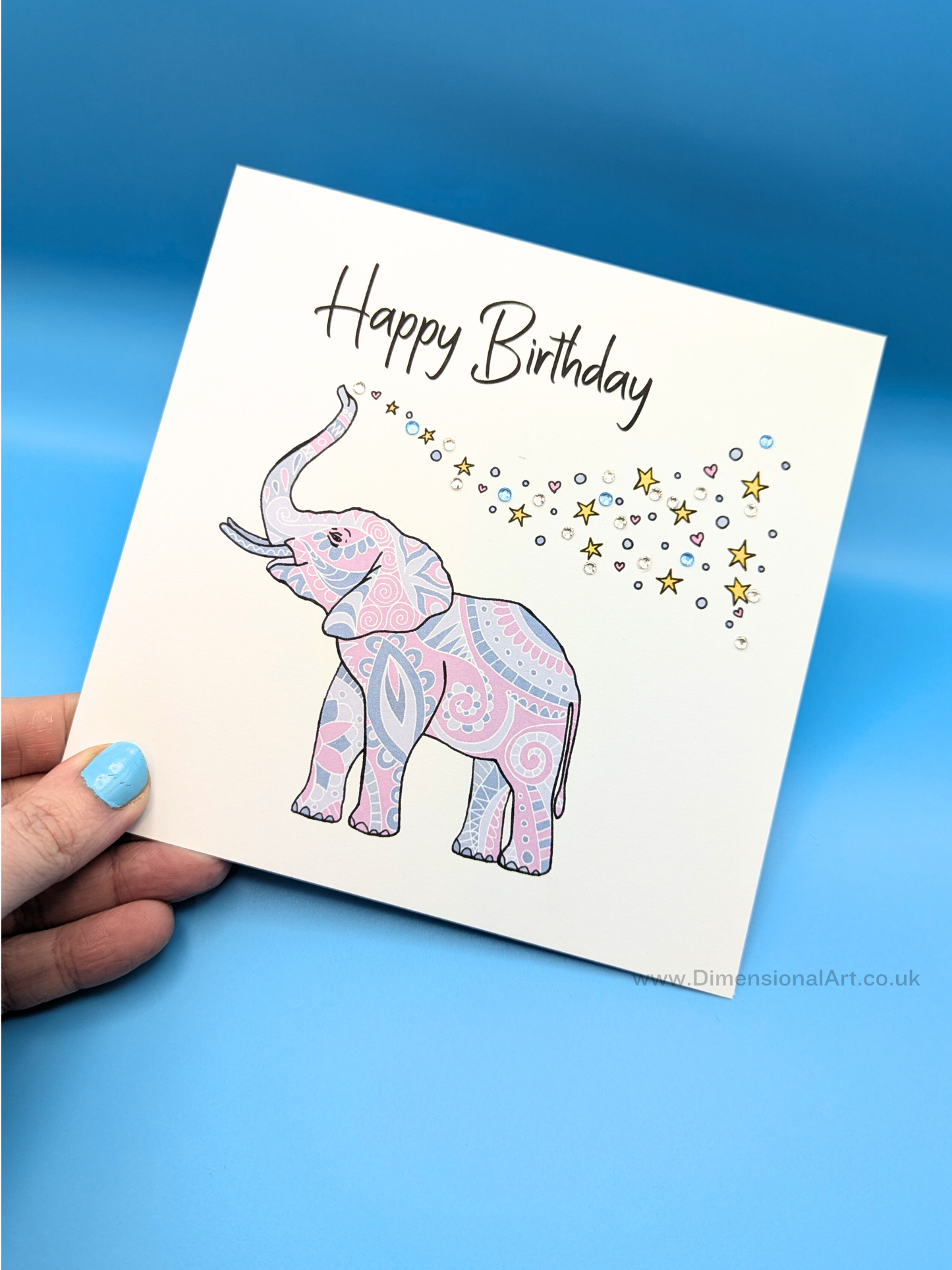 Pink Elephant Birthday Card