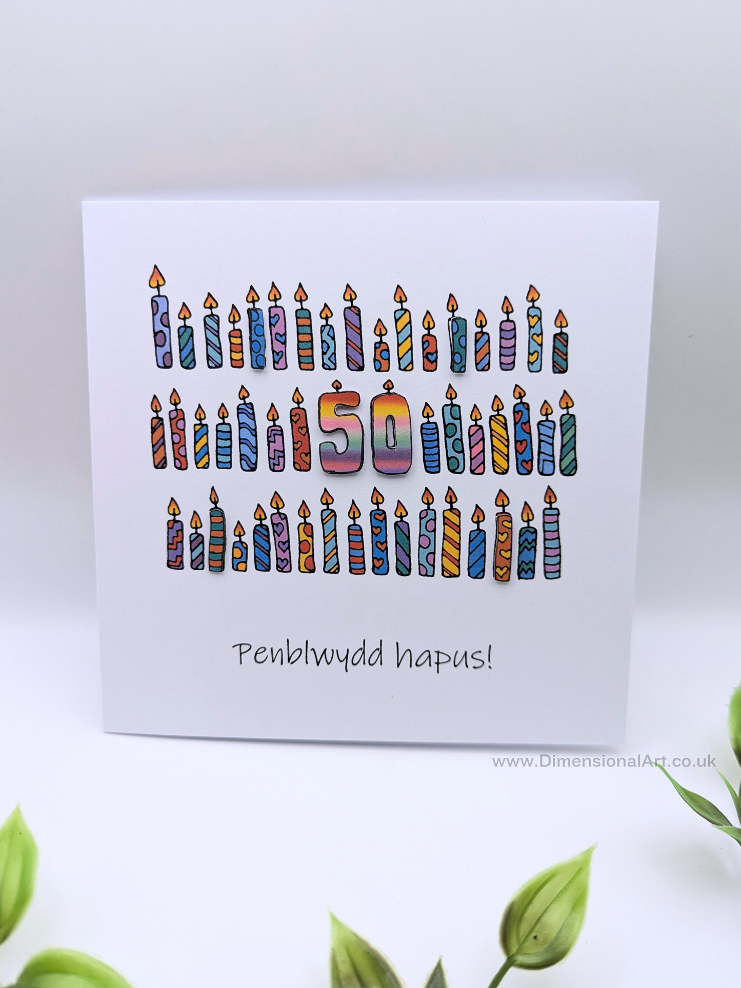50th Candles Penblwydd Hapus (Birthday) Card 50
