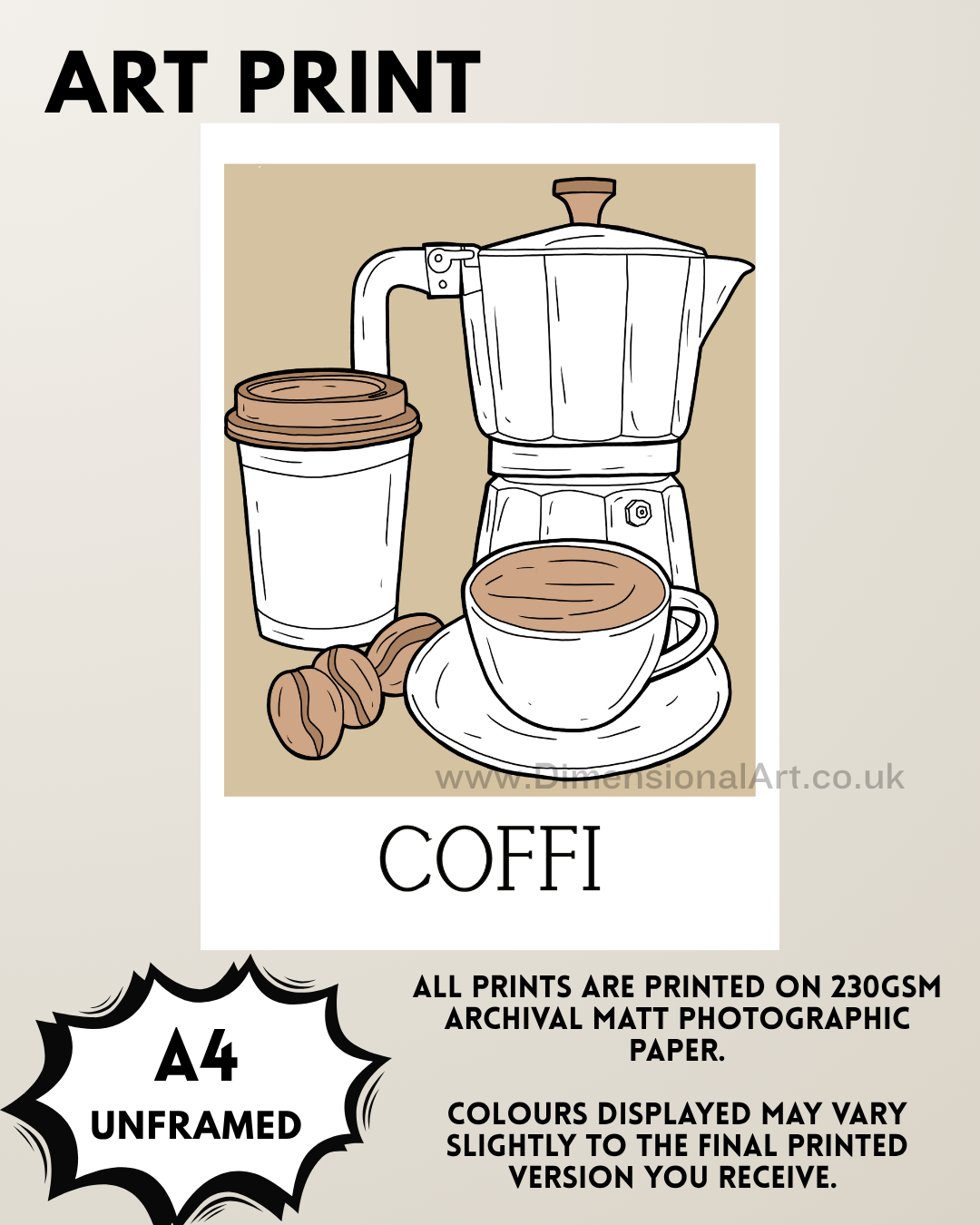 Coffi A4 Welsh Art Print - Coffee