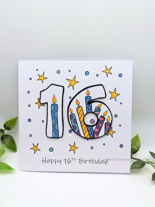 16th Number Candles Birthday Card