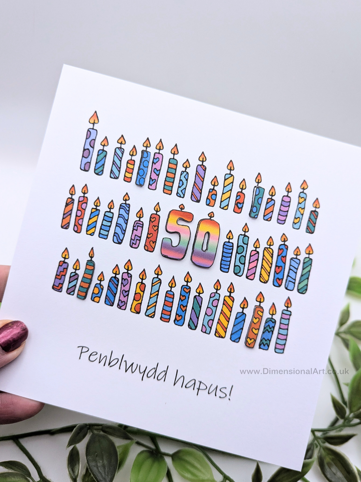 50th Candles Penblwydd Hapus (Birthday) Card 50
