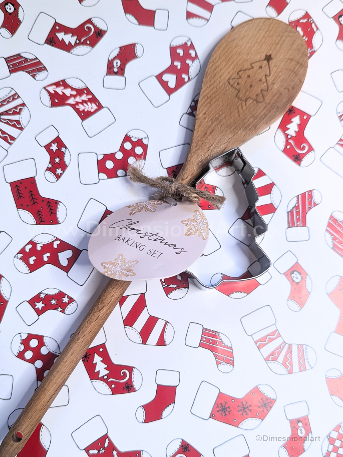 Christmas Tree Wooden Spoon and cutter Baking Set