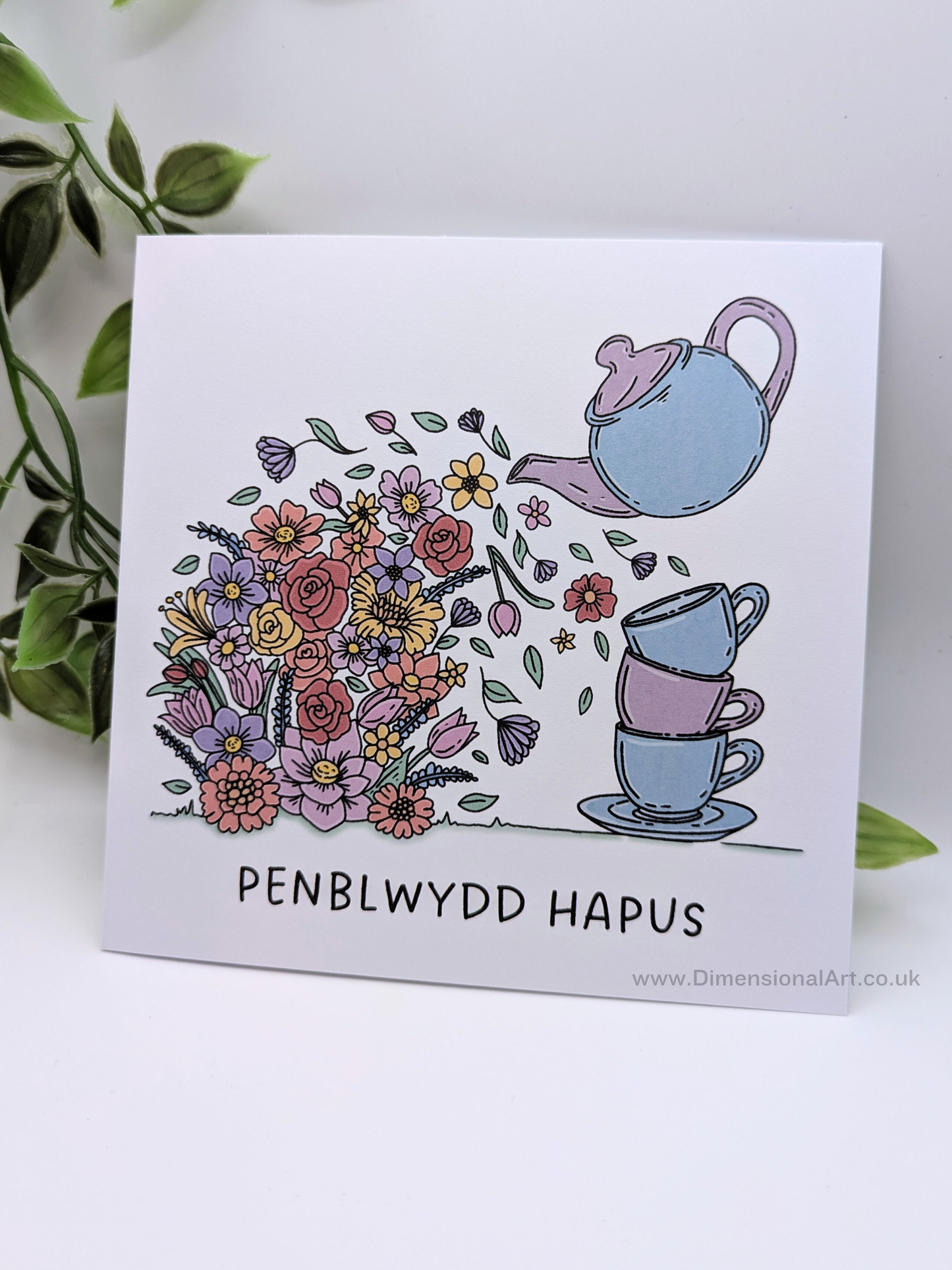 Teapot Flowers Penblwydd Hapus (Birthday Card)