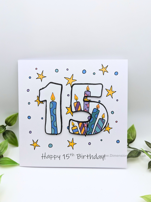 15th Number Candles Birthday Card
