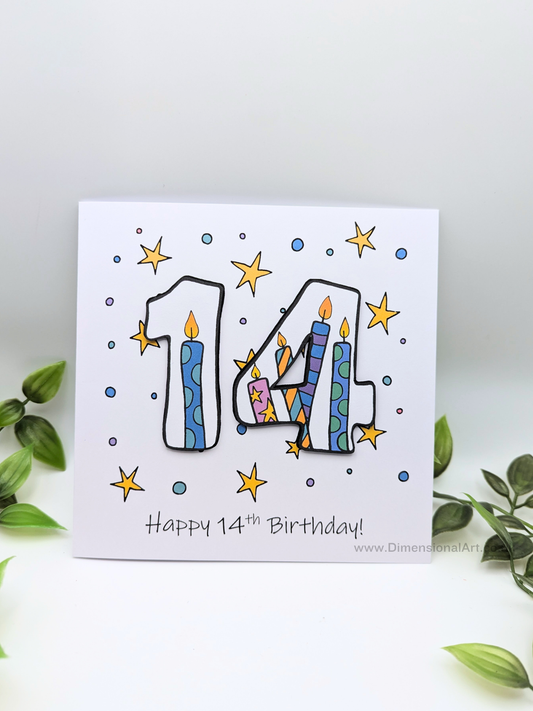 14th Number Candles Birthday Card