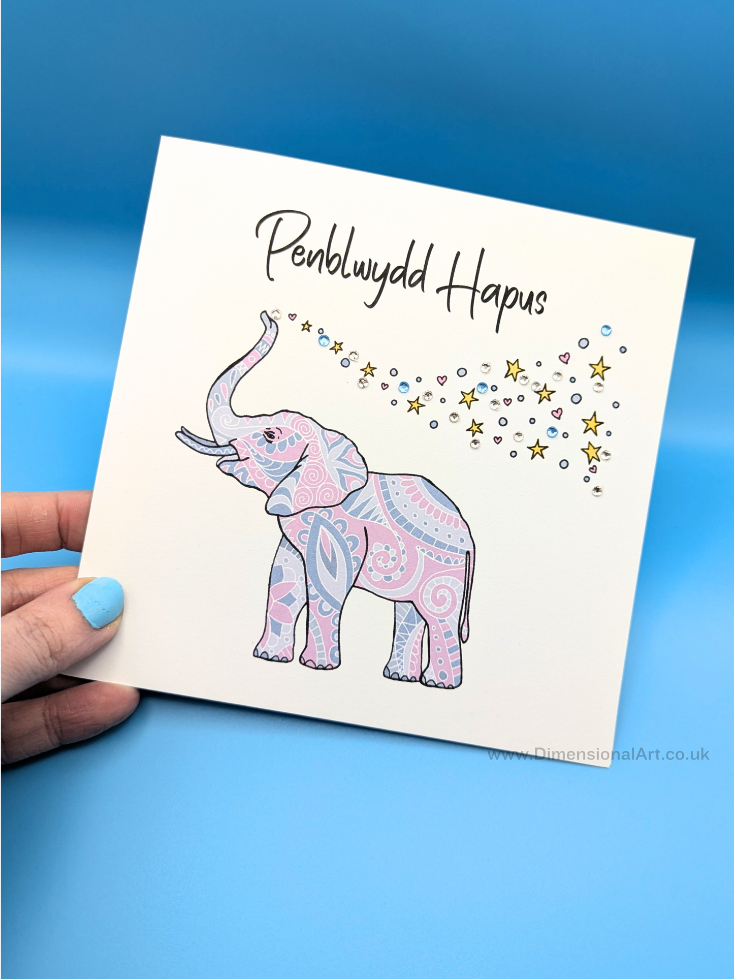 Pink Elephant Penblwydd (Birthday Card)