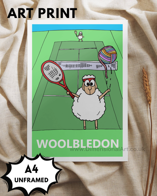 Woolbledon Tennis Sheep A4 Print