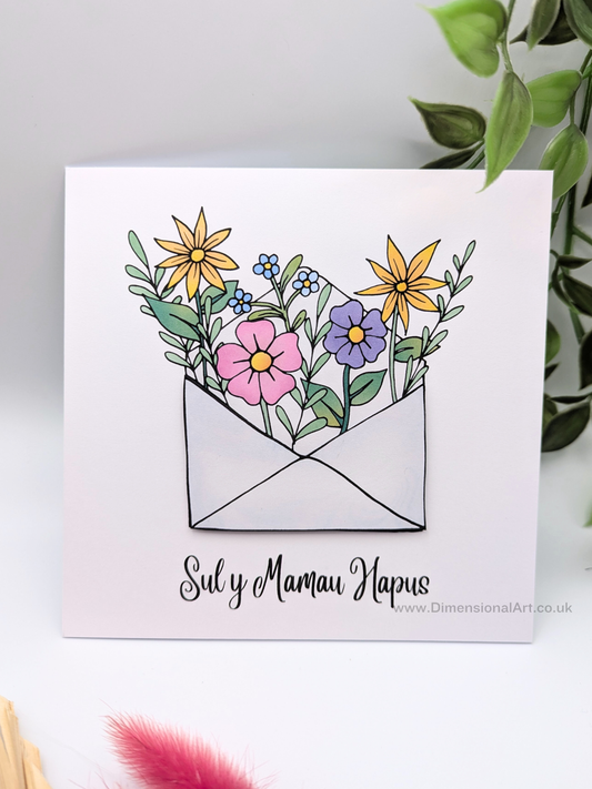 Flower Envelope Sul y mamau hapus (Mothers day) WELSH