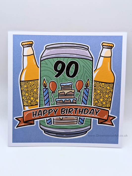 90 Birthday Card - Beer