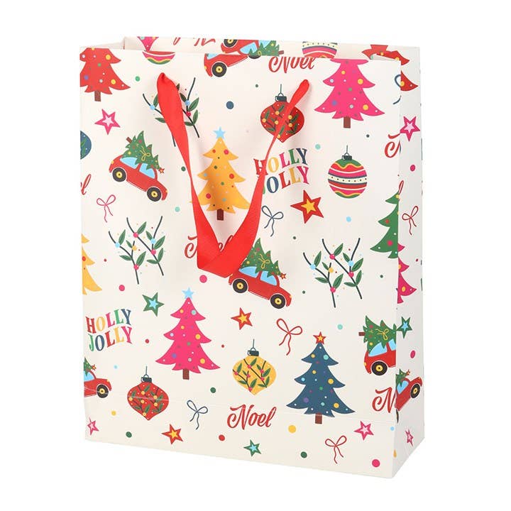 23cm Medium Colourful Nostalgic Christmas Print Gift Bag