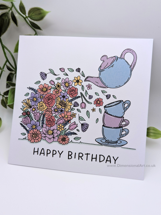 Teapot Flowers Birthday Card