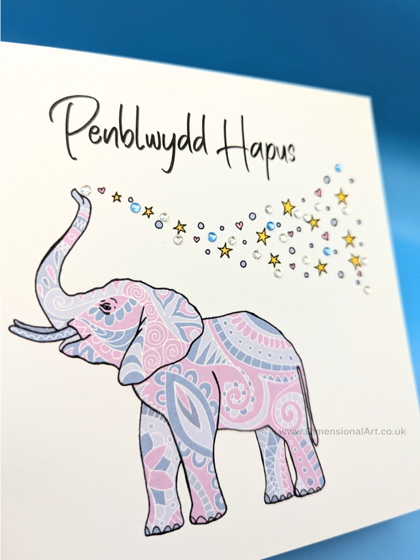 Pink Elephant Penblwydd (Birthday Card)