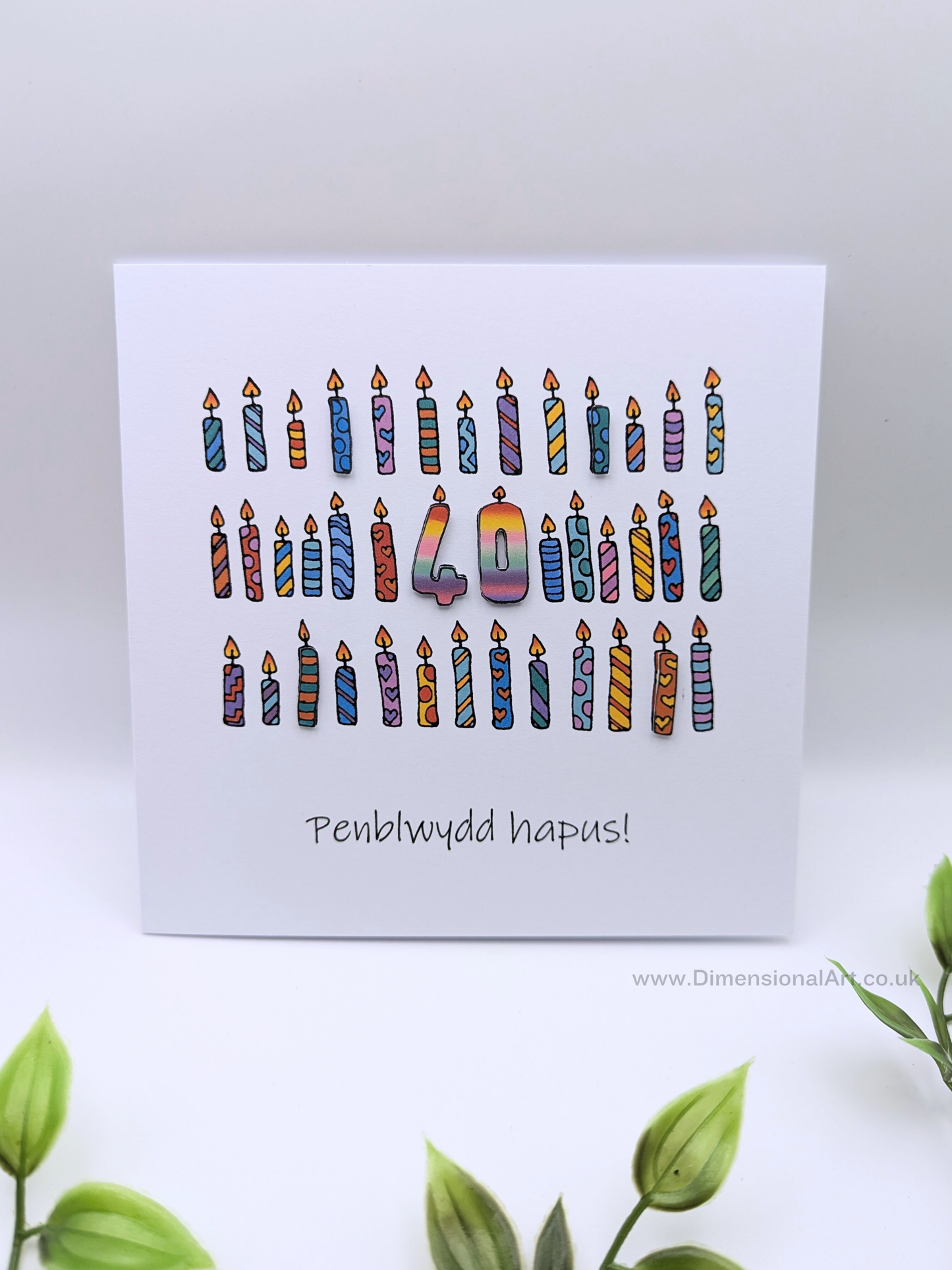 40th Candles Penblwydd Hapus (Birthday) Card 40