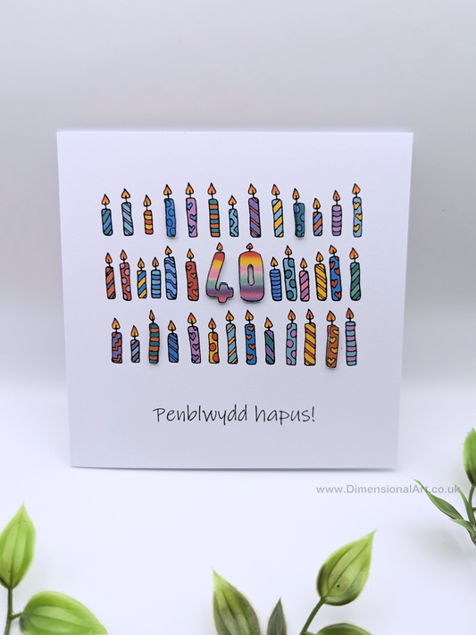 40th Candles Penblwydd Hapus (Birthday) Card 40