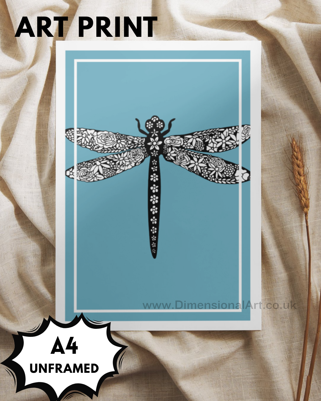 Dragonfly A4 Print - blue
