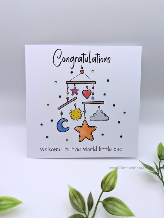 Mobile - RAINBOW - Congratulate welcome to the world little one - New Baby Card