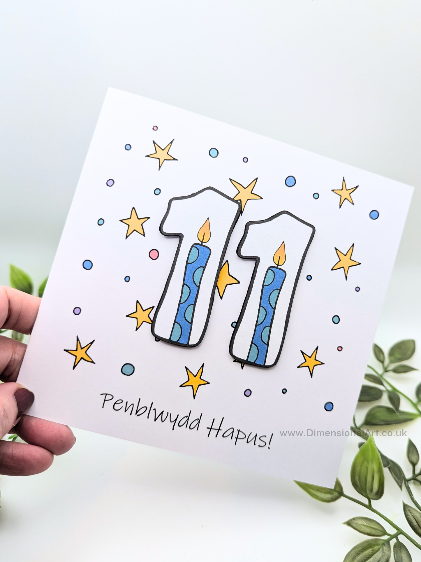 11th Number Candles Penblwydd Hapus (Birthday) Card - Welsh