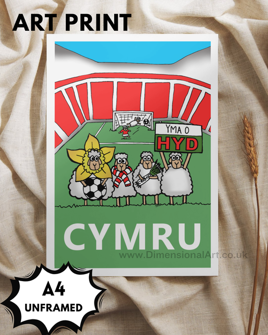 Cymru Football Sheep A4 Print - Welsh